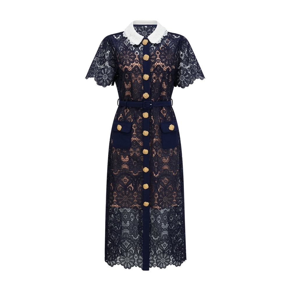 Self-Portrait navy floral guipure-lace midi dress - Picture 2 of 13